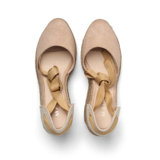 Alpargata de gamuza HELIA con listón y cuello redondo