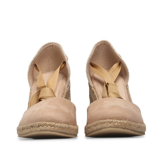 Alpargata de gamuza HELIA con listón y cuello redondo