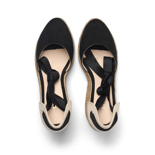 Alpargata de gamuza HELIA con listón y cuello redondo