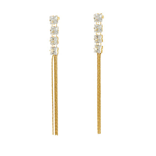 ARETES LARGOS CON BRILLOS EN ORO