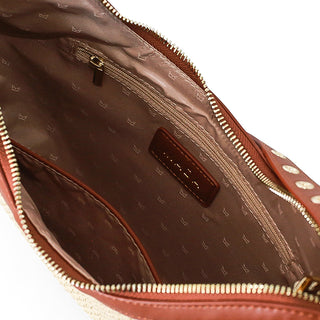 Bolsa de media luna BAJA con diseño de rafia