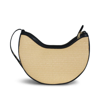 Bolsa de media luna BAJA con diseño de rafia