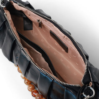 Bolsa baguette fruncida CASSIS con asa de perlas