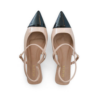 TACÓN DESTALONADO CEREZA CON PUNTA DE CHAROL