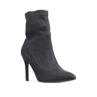 Botín de tacón fino alto LEO con tela elástica brillosa